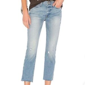 Frame Le High Straight Raw Slit Hem Jeans